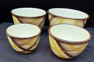 4 Vtg 1940s Vernon Kilns ORGANDIE PLAID PATTERN Mixing Bowls MADE IN CALIFORNIA
